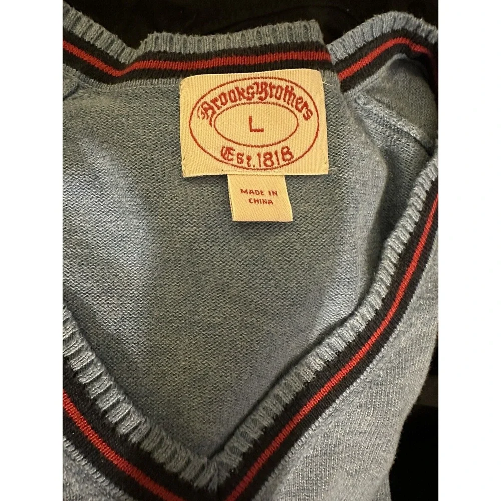 Brooks Brothers Mens Sweater V Neck Knit Long Sleeve Cotton Blue Vintage L‎